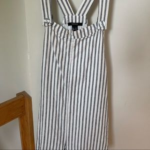 Black-and-white-striped overall shorts